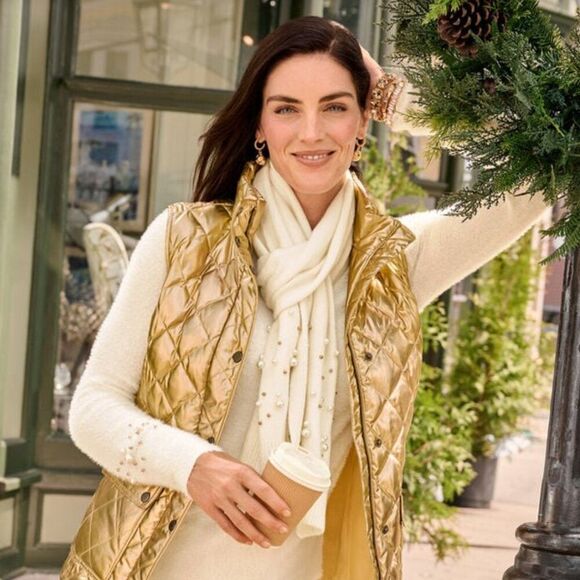 NWT Talbots Gold Celestial Cubic Zirconia Bauble Drop Earring Post Classy Flower - Picture 2 of 6